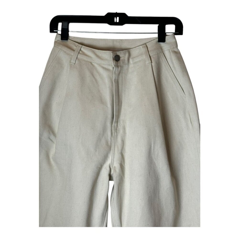 John Elliott Pants Women 27 Beige Cotton Denim‎ Pleated Front Baggy Tapered Leg - Picture 3 of 10